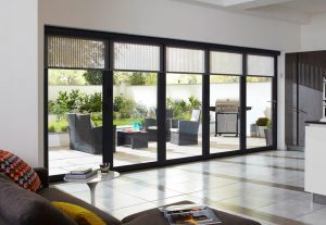 Interior view of a black aluminium Bifold door