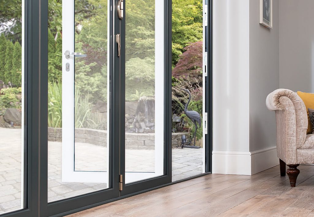 Dual colour aluminium Bifold door close up