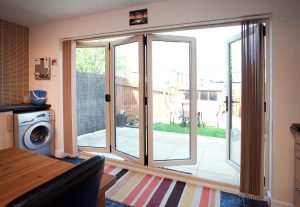 Interior view of a white uPVC Bifold door