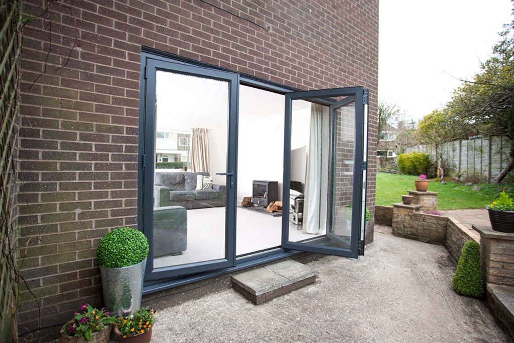 Oak effect aluminium Bifold door interior view