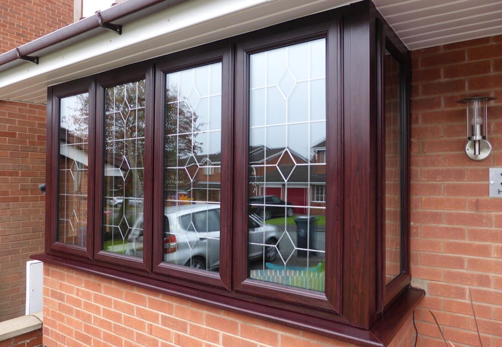 Rosewood uPVC bay window