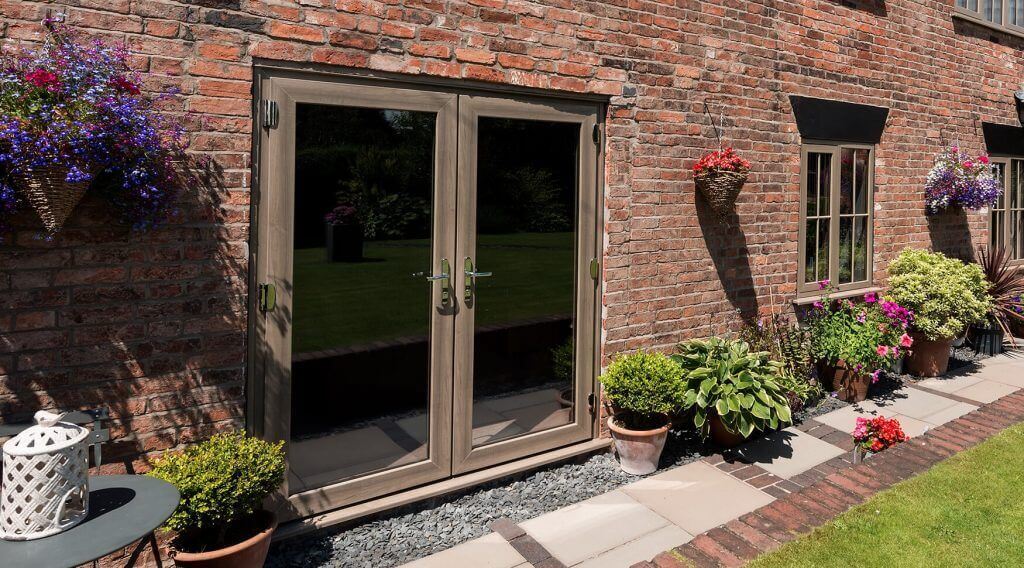Anteak effect uPVC french door
